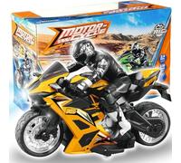 Liberty Imports 2.4G RC Remote Control Stunt Motorcycle with Riding Figure, 1:10 Scale High Speed Cross Country 360 Degree Rotation Drift Shockproof Racing Motorbike (Yellow)