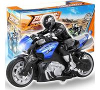 Liberty Imports 2.4G RC Remote Control Stunt Motorcycle with Riding Figure, 1:10 Scale High Speed Cross Country 360 Degree Rotation Drift Shockproof Racing Motorbike (Blue)