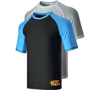 Liberty Imports 2-Pack Men's UV Short Sleeve Swim Shirts Loose Fit Rash Guards, Black+blue/Gray, Large