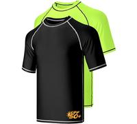 Liberty Imports 2-Pack Men's UV Short Sleeve Swim Shirts Loose Fit Rash Guards, Black/Lime, XXL