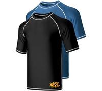 Liberty Imports 2-Pack Men's UV Short Sleeve Swim Shirts Loose Fit Rash Guards, Black/Navy, Medium