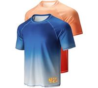 Liberty Imports 2-Pack Men's UV Short Sleeve Swim Shirts Loose Fit Rash Guards, Gradient Blue/Orange, L