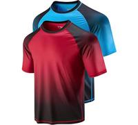 Liberty Imports 2-Pack Men's UV Short Sleeve Swim Shirts Loose Fit Rash Guards, Gradient Red/Blue, X-Large