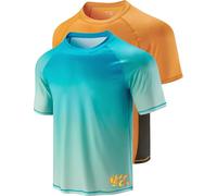Liberty Imports 2-Pack Men's UV Short Sleeve Swim Shirts Loose Fit Rash Guards, Orange/Gradient Aqua, M