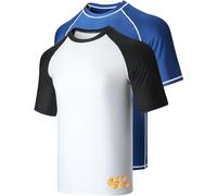 Liberty Imports 2-Pack Men's UV Short Sleeve Swim Shirts Loose Fit Rash Guards, White+black/Dark Blue, XL