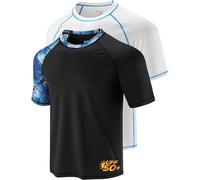 Liberty Imports 2-Pack Men's UV Short Sleeve Swim Shirts Loose Fit Rash Guards, White/Printed Black, X-Large
