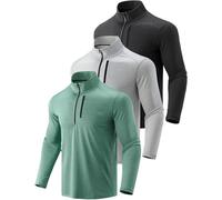 Liberty Imports 3-Pack Men’s Quarter-Zip Pullover Lightweight Long Sleeve Athletic Jackets Performance Workout Running Shirts, Green/Charcoal/Light Gray, XL