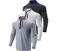 Liberty Imports 3-Pack Men’s Quarter-Zip Pullover Lightweight Long Sleeve Athletic Jackets Performance Workout Running Shirts, Black/White/Gray, S