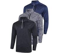 Liberty Imports 3 Pack: Men's Quarter 1/4 Zip Pullover Long Sleeve Workout Jackets, Athletic Dry Fit Running Shirts, Black/Gray/Navy, Large