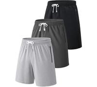 Liberty Imports 3 Pack Mens Sweat Shorts Athletic Casual Jogger Shorts with Zipper Pockets, Terry Performance Tech Activewear, Light Gray/Charcoal/Black, Medium