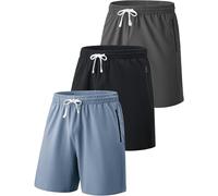 Liberty Imports 3 Pack Mens Sweat Shorts Athletic Casual Jogger Shorts with Zipper Pockets, Terry Performance Tech Activewear, Dusty Blue/Charcoal/Black, XX-Large