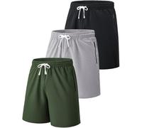 Liberty Imports 3 Pack Mens Sweat Shorts Athletic Casual Jogger Shorts with Zipper Pockets, Terry Performance Tech Activewear, Gray/Olive/Black, X-Large