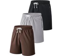 Liberty Imports 3 Pack Mens Sweat Shorts Athletic Casual Jogger Shorts with Zipper Pockets, Terry Performance Tech Activewear, Gray/Brown/Black, X-Large