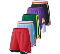 Liberty Imports 5-Pack Big Boys Youth Quick Dry Athletic Performance Basketball Shorts with Pockets, Red/Black/Purple/Dark Green/Sky Blue, L