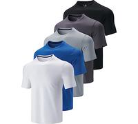 Liberty Imports 5 Pack Men’s Active Quick Dry Crew Neck T Shirts | Athletic Running Gym Workout Short Sleeve Tee Tops Bulk, White/Navy/Gray/Charcoal/Black, XL