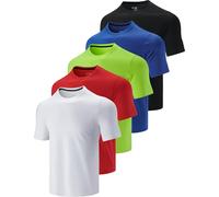 Liberty Imports 5 Pack Men’s Active Quick Dry Crew Neck T Shirts | Athletic Running Gym Workout Short Sleeve Tee Tops Bulk, White/Red/Lime/Blue/Black, XXXXXL
