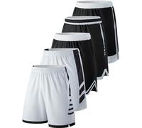 Liberty Imports Pack of 5 Men's Athletic Basketball Shorts Mesh Quick Dry Activewear with Pockets, Black/White, XX-Large
