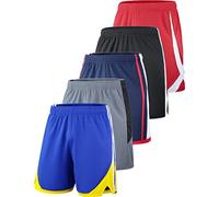 Liberty Imports Pack of 5 Men's Athletic Basketball Shorts Mesh Quick Dry Activewear with Pockets, Blue/Yellow, Gray/Black, Navy/Red, Black/White, Red/White, Medium