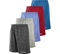 Liberty Imports Pack of 5 Men's Athletic Basketball Shorts Mesh Quick Dry Activewear with Pockets, Heather Charcoal/Light Gray/Red/Blues, Medium