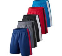 Liberty Imports Pack of 5 Men's Athletic Basketball Shorts Mesh Quick Dry Activewear with Pockets, Navy/Gray/Black/Sky Blue/Red, Large