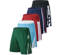 Liberty Imports Pack of 5 Men's Athletic Basketball Shorts Mesh Quick Dry Activewear with Pockets, Navy/Black/Green/Burgundy/Cool Blue, XX-Large
