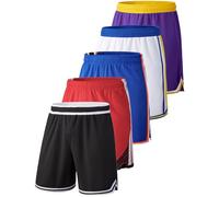 Liberty Imports Pack of 5 Men's Athletic Basketball Shorts Mesh Quick Dry Activewear with Pockets, White/Blue/Red/Purple/Black, Large