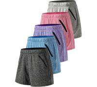 Liberty Imports Pack of 5 Women's Quick Dry Heather Yoga Training Shorts with Zipper Pockets, Edition 1, Medium