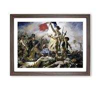 Liberty Leading The People By Eugene Delacroix Classic Painting Framed Print | A2 Walnut Framed Wall Art | Ready to Hang | Classic Historical Picture | Living Room Bedroom Lounge Office