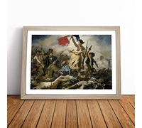 Liberty Leading The People By Eugene Delacroix | Framed Wall Art Print | Modern Home Decor Picture | Ready to Hang Artwork for Living Room, Bedroom, Kitchen or Office | Multiple Sizes