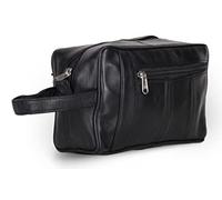 Liberty Leather - Black - Genuine Sheep Nappa Leather Unisex Luxury Toiletry Travel Bag | Bathroom Organizer w/ Multiple Compartments for Men and Women | Portable Cosmetic Case Traveling Dopp Kit