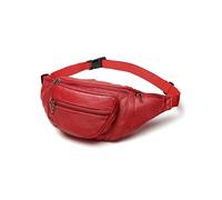 Liberty Leather Waist Bag | Multi-Pocket Fanny Pack for Outdoor Use, Travel | Adjustable Waist Strap Bum Pack for Walking, Cycling, Running, Fashion, Red, 218