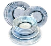 Liberty Linosa 12 Piece Melamine Dinner Set - Plates and Bowls Set - Camping Essentials for Picnic, Caravanning, and Outdoor Tableware - BPA-Free, Dishwasher Safe, Durable Plastic Plates