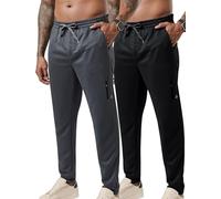Liberty Pro 2 Pack Men’s Midweight Jogger Sweatpants with Zipper Pockets, 29" Inseam Active Drawstring Workout Pants, Charcoal/Black, Medium