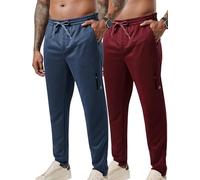 Liberty Pro 2 Pack Men’s Midweight Jogger Sweatpants with Zipper Pockets, 29" Inseam Active Drawstring Workout Pants, Navy/Maroon, X-Large