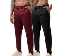 Liberty Pro 2 Pack Men’s Midweight Jogger Sweatpants with Zipper Pockets, 29" Inseam Active Drawstring Workout Pants, Maroon/Black, Small