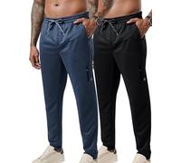 Liberty Pro 2 Pack Men’s Midweight Jogger Sweatpants with Zipper Pockets, 29" Inseam Active Drawstring Workout Pants, Navy/Black, X-Large