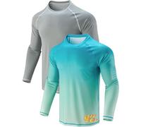 Liberty Pro 2 Pack Men's Sun Protection Long Sleeve Swim Shirts UPF 50+ Loose Fit Rash Guards Fishing Quick Dry Clothing (Set 8, XX-Large), Orange/Light Blue, Gray/Gradient Aqua