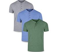 Liberty Pro 3 Pack: Casual Short Sleeve Henley Shirts for Men, Relaxed Fit Summer T Shirts Basic Tees Athleisure Wear, Gray/Blue/Olive, XL