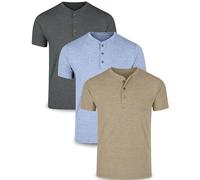 Liberty Pro 3-Pack: Men's Casual Henley Shirts - Comfort Soft Stretch Tees, Relaxed Fit 3-Button Summer T-Shirts, Dark Gray/Light Blue/Light Khaki, S