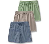 Liberty Pro 3 Pack Men's Relaxed Fit 8" Drawstring Walk Shorts with Pockets Midweight Woven Casual Wear, Khaki/Navy Stripe/Sage Green, X-Large