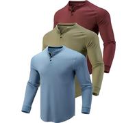 Liberty Pro 3 Pack Mens Waffle Henley Thermal Long Sleeve Shirts, Casual Fitted Fall Shirts for Men, Soft Denim/Green/Maroon, 3XL
