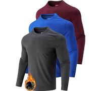 Liberty Pro 3-Pack Thermal Fleece Active Long Sleeve Shirts for Men, Athletic Crewneck Pullover Sweatshirts, Blue/Burgundy/Charcoal, X-Large