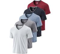 Liberty Pro 5 Pack Mens V-Neck Dry Fit T-Shirts, Active Athletic Short Sleeve Workout Tops, Performance Gym Tees (Available in Plus Size), Heather Grays/Light Blue/Black/Maroon, XXXXL