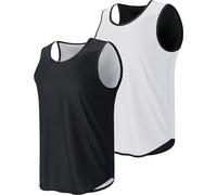 Liberty Pro Men's Lightweight Reversible Rec Tanks, Mesh Basketball Jerseys Athletic Quick Dry Shirts Team Scrimmage Uniforms, Black/White, Large