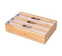 Libetter Food Wrap Dispensers, 100% Bamboo Tinfoil Organizer with Cutter and Labels for Drawer, Wax Paper Holders for Kitchen Utensils