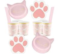 Libetui 56-Piece Tableware Set Cat Party Tableware Children's Birthday Cat Birthday Cat Party Birthday Children Adults Disposable Tableware for 12 People