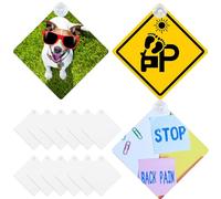 libfrnt 15 Pack Sublimation Blanks Cup Car Window Sign with Suction, 5.5" x 5.5" Aluminum Signs DIY Heat Thermal Transfer Picture and Custom Design Work Removable Car Safety Warning Signs