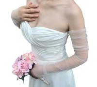 LIbgiubhy Elbow Length Mesh Gloves For Bridal Wear And Special Event Elegant White Sheer Gloves Arm Sleeves Fingerless Seethrough