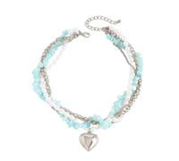 LIbgiubhy Handcrafted Blue Accent Pearl Necklace with Heart Charm for & Evening Days Elegant Blue Crystals Bridal Accessory