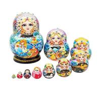 LIbgiubhy Princess Russian Nesting Dolls with 10 Layers Wooden Art Toy for Children Logical Training Creative Play Artistic